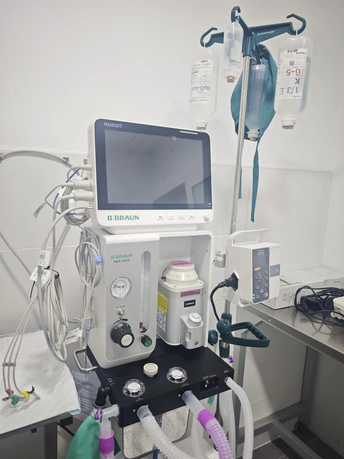 Equipo de anestesia y monitor en el quirófano de Vet360